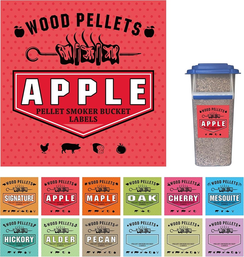 KAIWENDE Smoker Grill Pellet Label Stickers - Set of 12 for Wood Pellet Storage Containers, Easy Identification of Different Flavors - Image 1